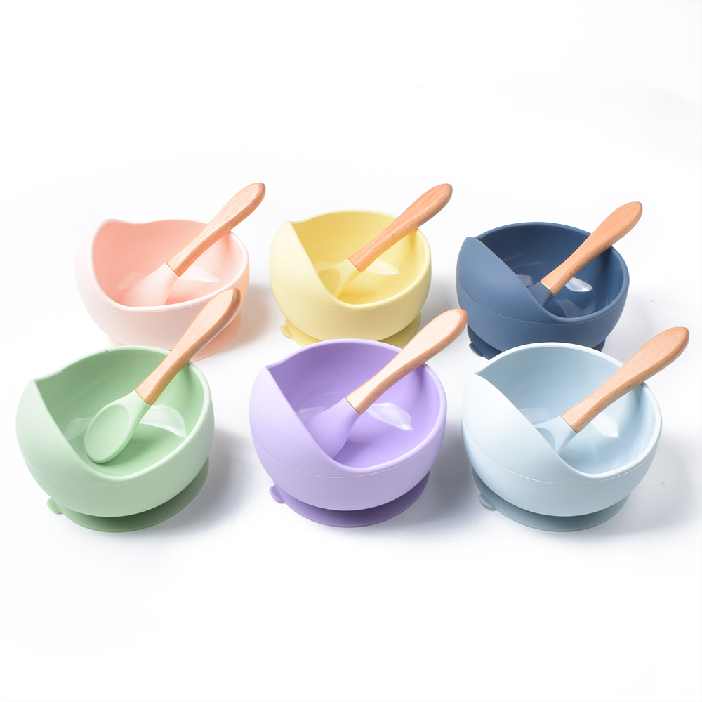2PCS/Set Silicone Baby Feeding Bowl Tableware for Kids Waterproof Suction Bowl With Spoon Children Dishes Kitchenware Baby Stuff