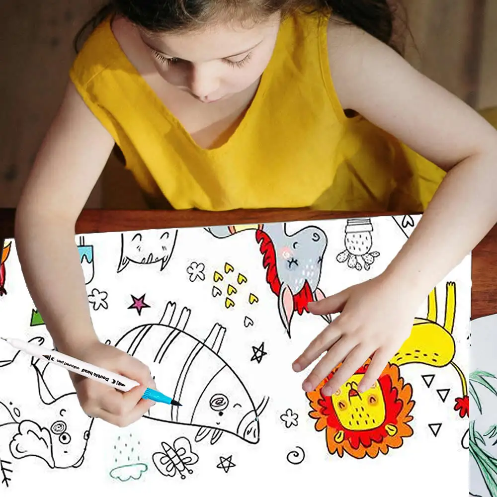 90cm Animal Canvas Children's Drawing Roll DIY Coloring Paper Roll Color Filling Graffiti Paper-cut Painting Educational School